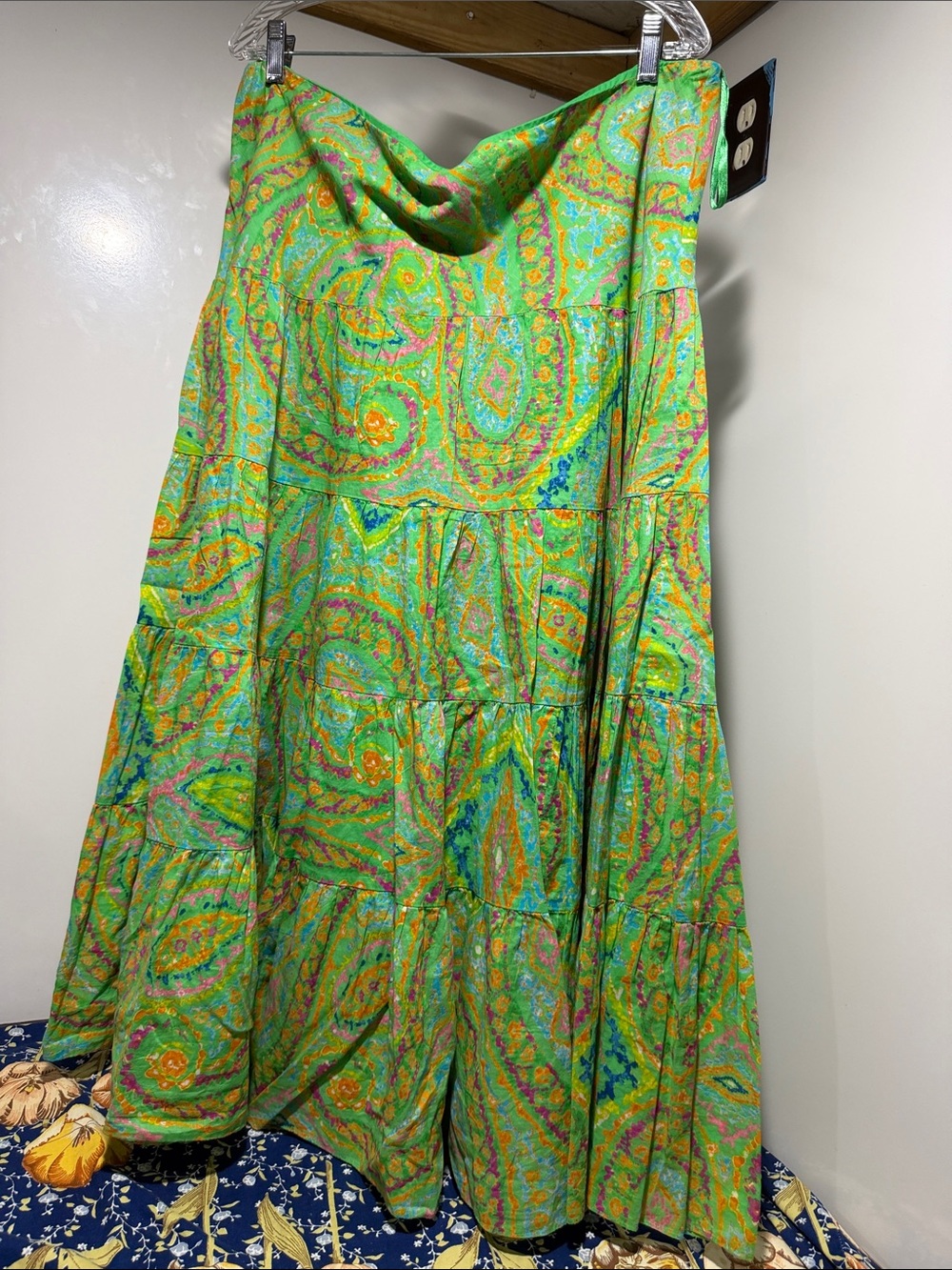 Lauren Ralph Lauren Green Paisley Tiered Boho Maxi Skirt Women's XL